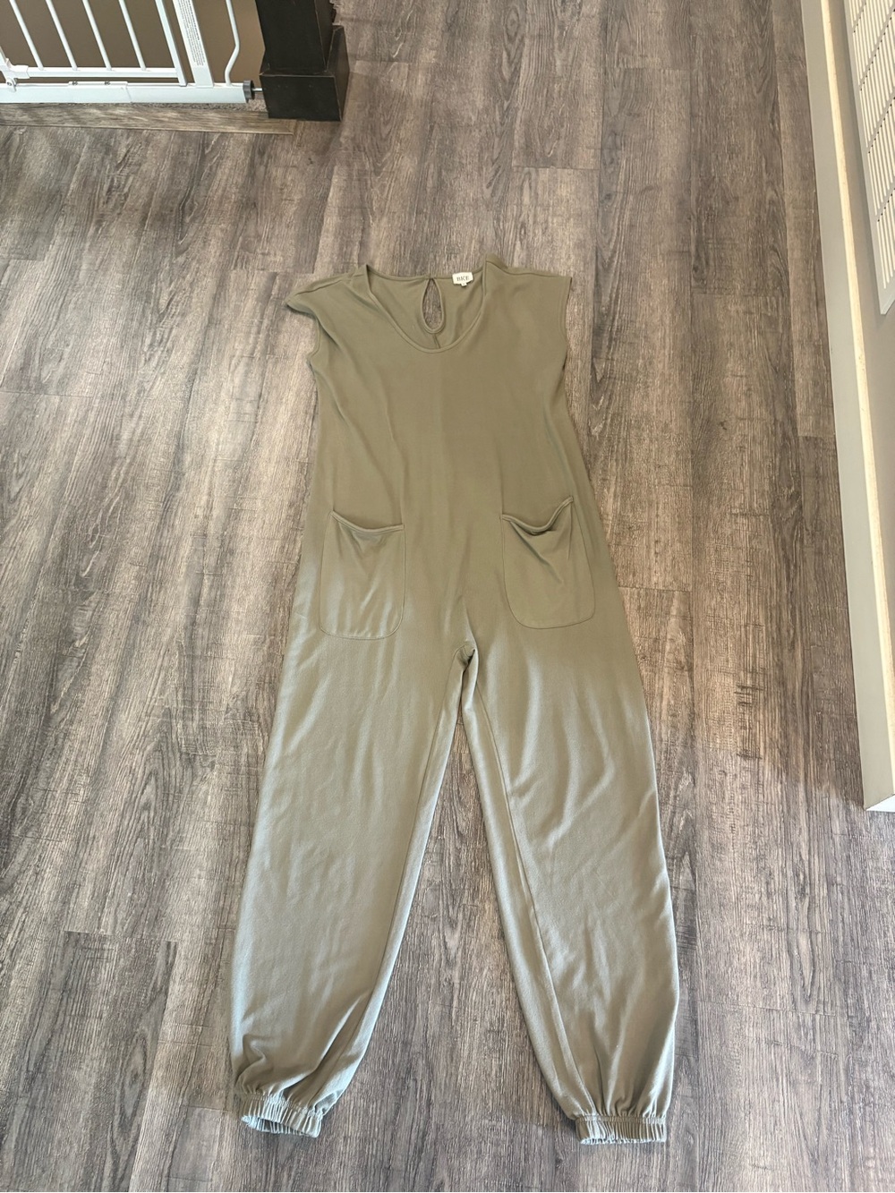 BKE Olive Green Sleeveless Jumpsuit with Front Pockets